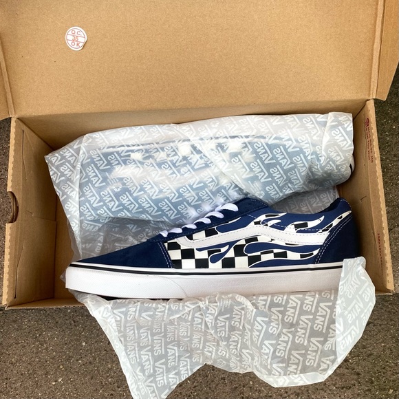 Vans Old Skool Ward Flame Checkered Shoe Dark Blue Size 11.5 NWT - Picture 7 of 12